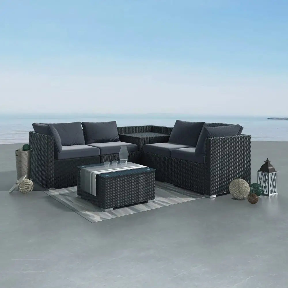 6PCS Outdoor Modular Lounge Sofa Coogee-Black - Furniture > Outdoor