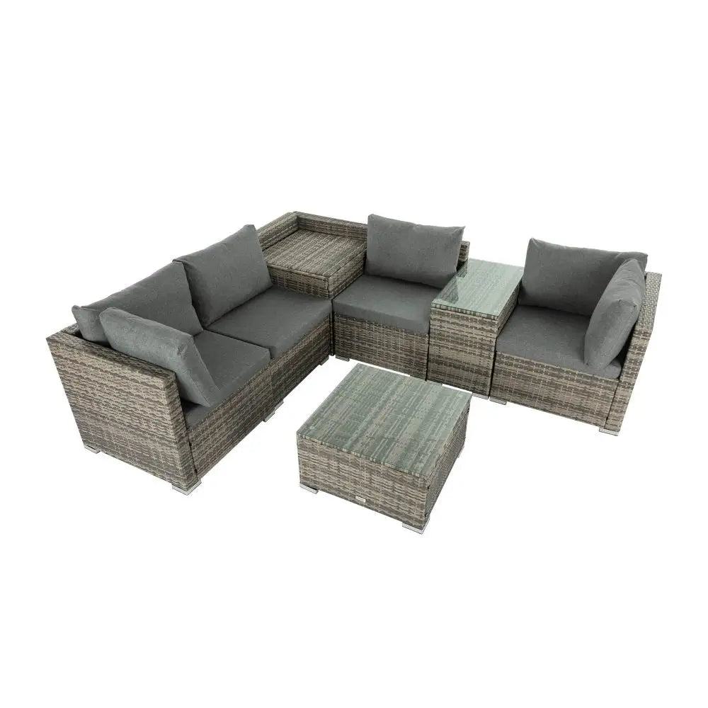 7PC Outdoor Wicker Lounge with Storage Corner (Grey) - Furniture > Outdoor