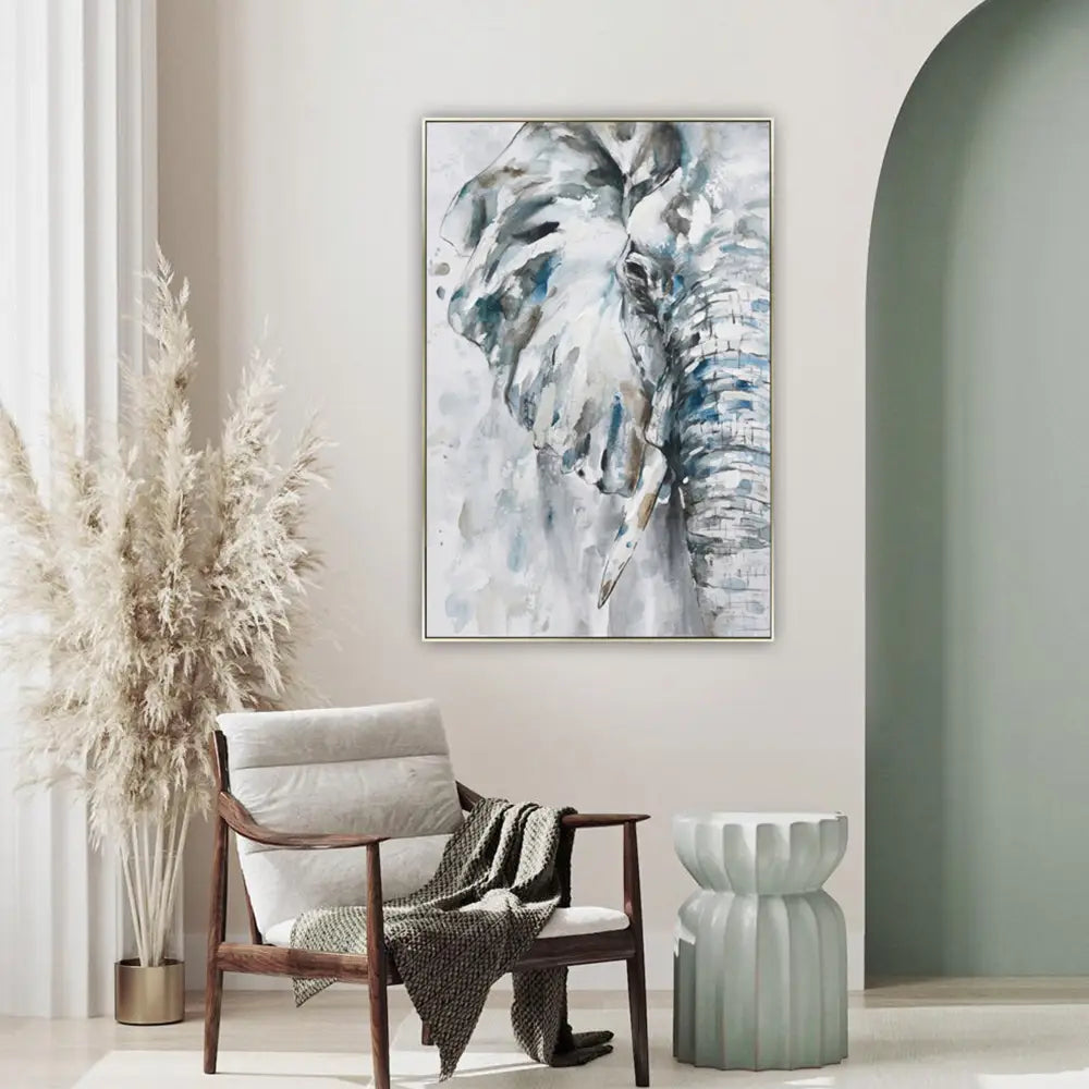80X120cm Azure Tusker Champagne Framed Hand Painted Canvas Wall Art - Home & Garden > Wall Art