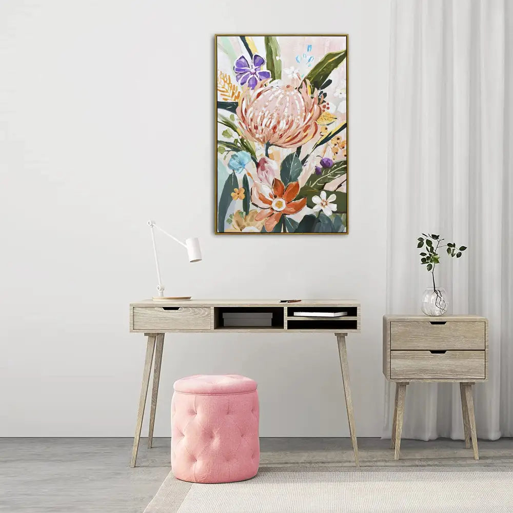 80X120cm Native Bloom Dark Wood Framed Canvas Wall Art - Home & Garden > Wall Art