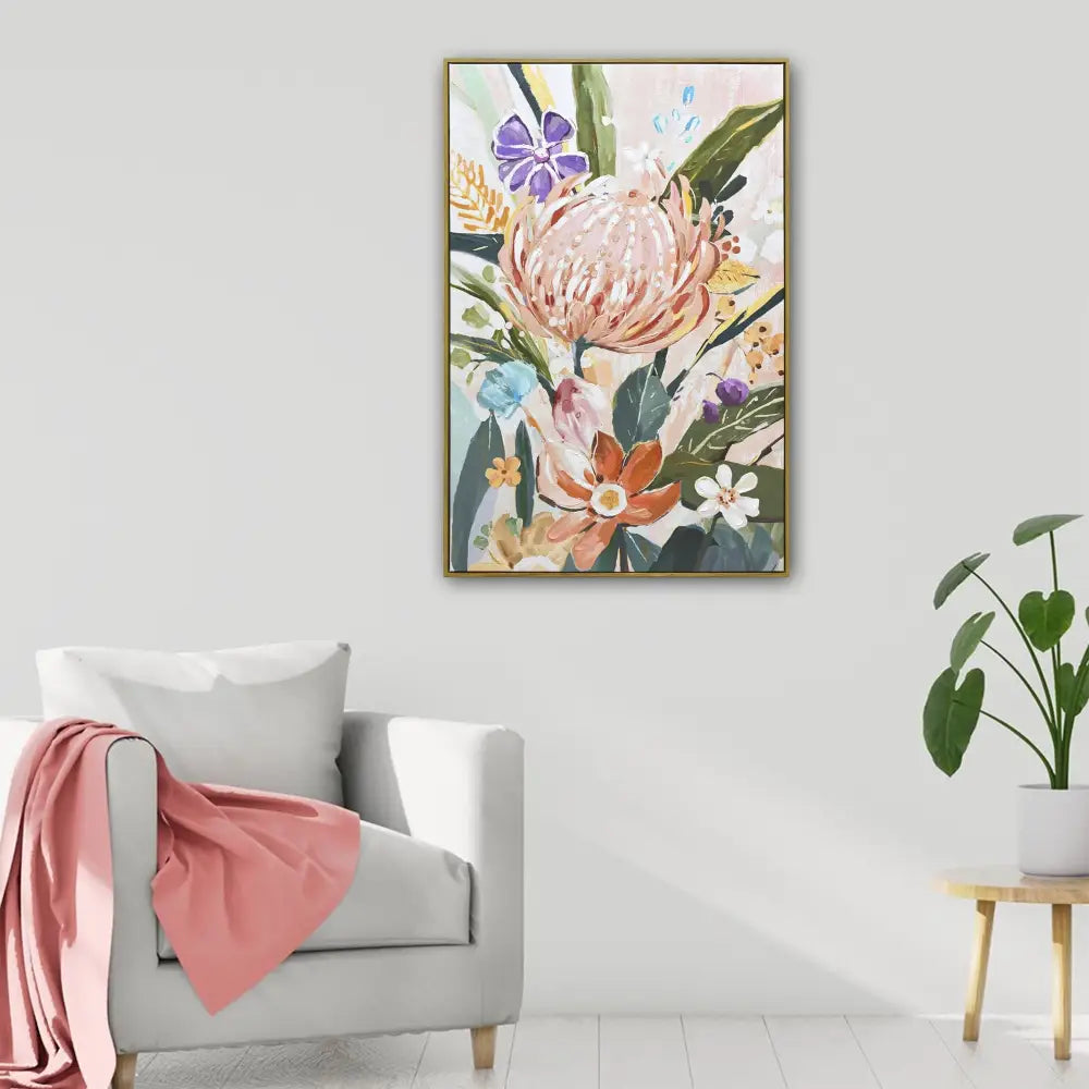80X120cm Native Bloom Dark Wood Framed Canvas Wall Art - Home & Garden > Wall Art