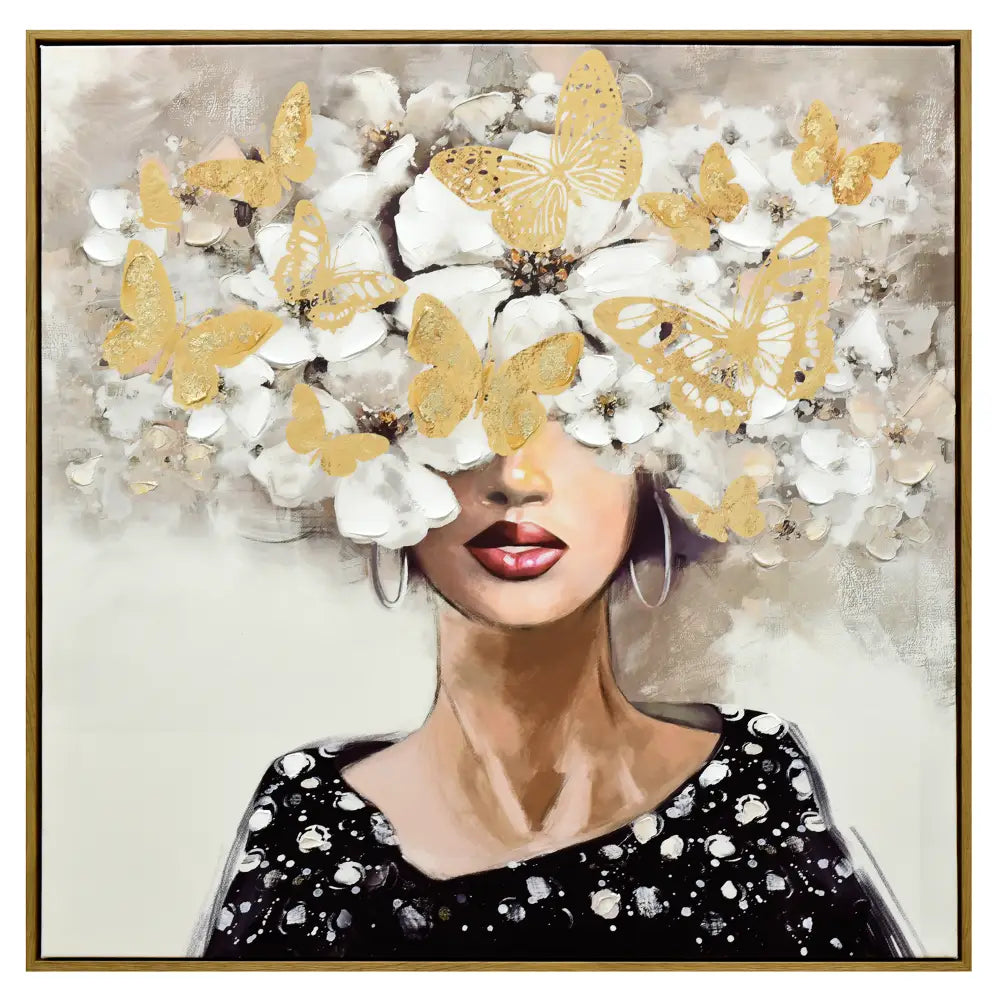 80X80cm Floral Fantasia Dark Wood Framed Canvas Wall Art - Home & Garden > Wall Art