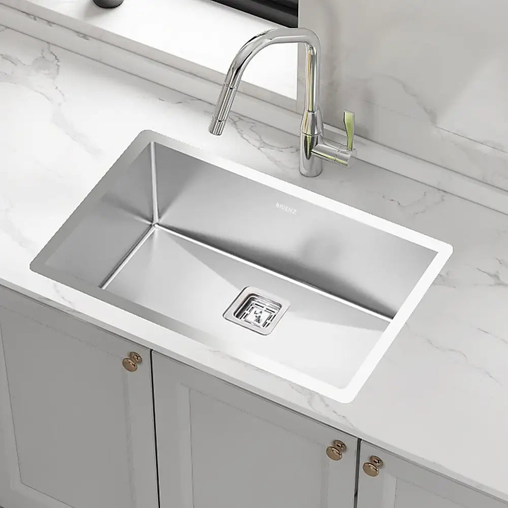 810x505mm Handmade 1.5mm Stainless Steel Undermount / Topmount Kitchen Sink with Square Waste - Furniture > Bathroom >