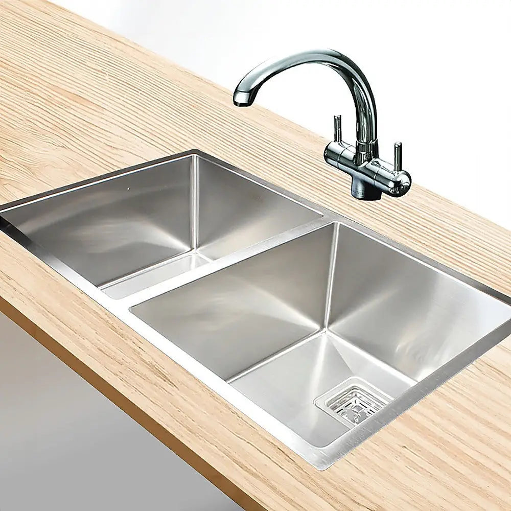 835x505mm Handmade 1.5mm Stainless Steel Undermount / Topmount Kitchen Sink with Square Waste - Furniture > Bathroom >