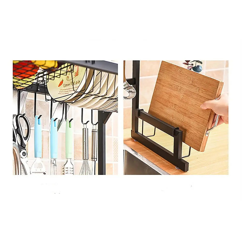 85cm Dish Drying Rack Drainer Over Sink Steel Cup Cutlery Organizer 2 Tier - Home & Garden > Kitchenware