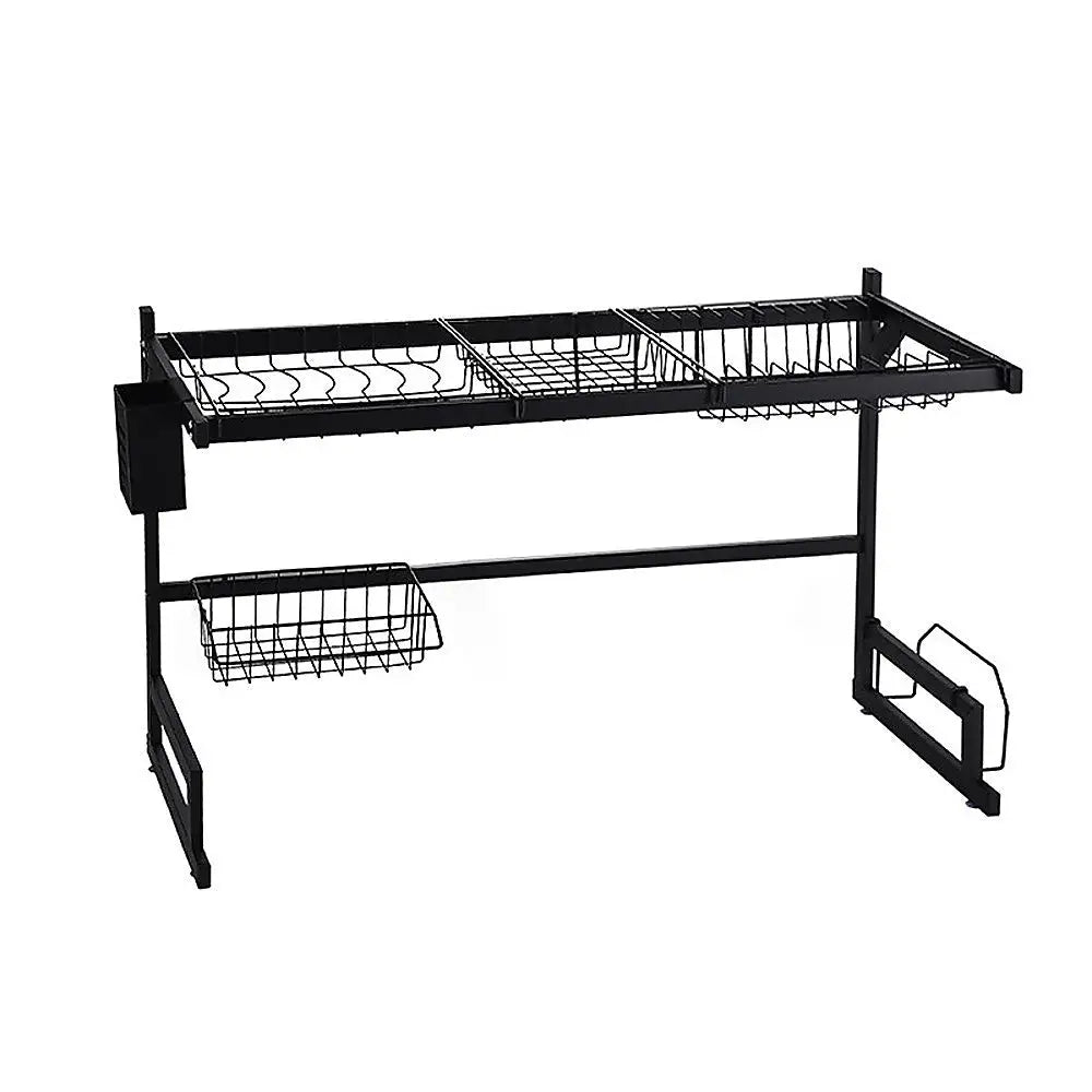 85cm Dish Drying Rack Drainer Over Sink Steel Cup Cutlery Organizer 2 Tier - Home & Garden > Kitchenware