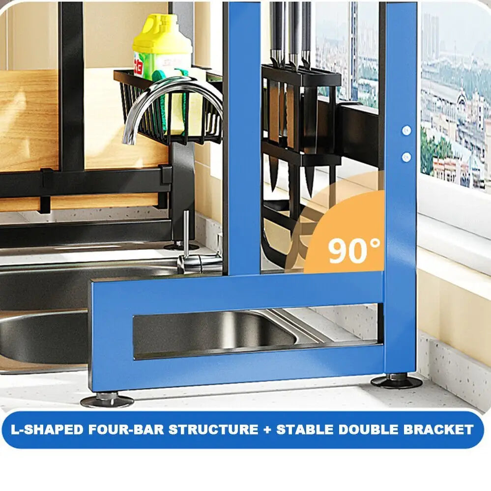 85cm Double Tier Enclosed Dish Drying Rack Holder Drain Kitchen Drainer Storage Over Sink Organiser Storage - Home &