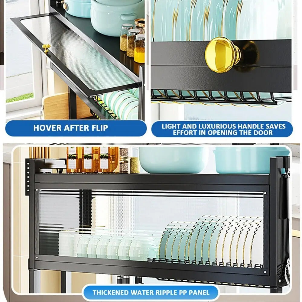 85cm Double Tier Enclosed Dish Drying Rack Holder Drain Kitchen Drainer Storage Over Sink Organiser Storage - Home &