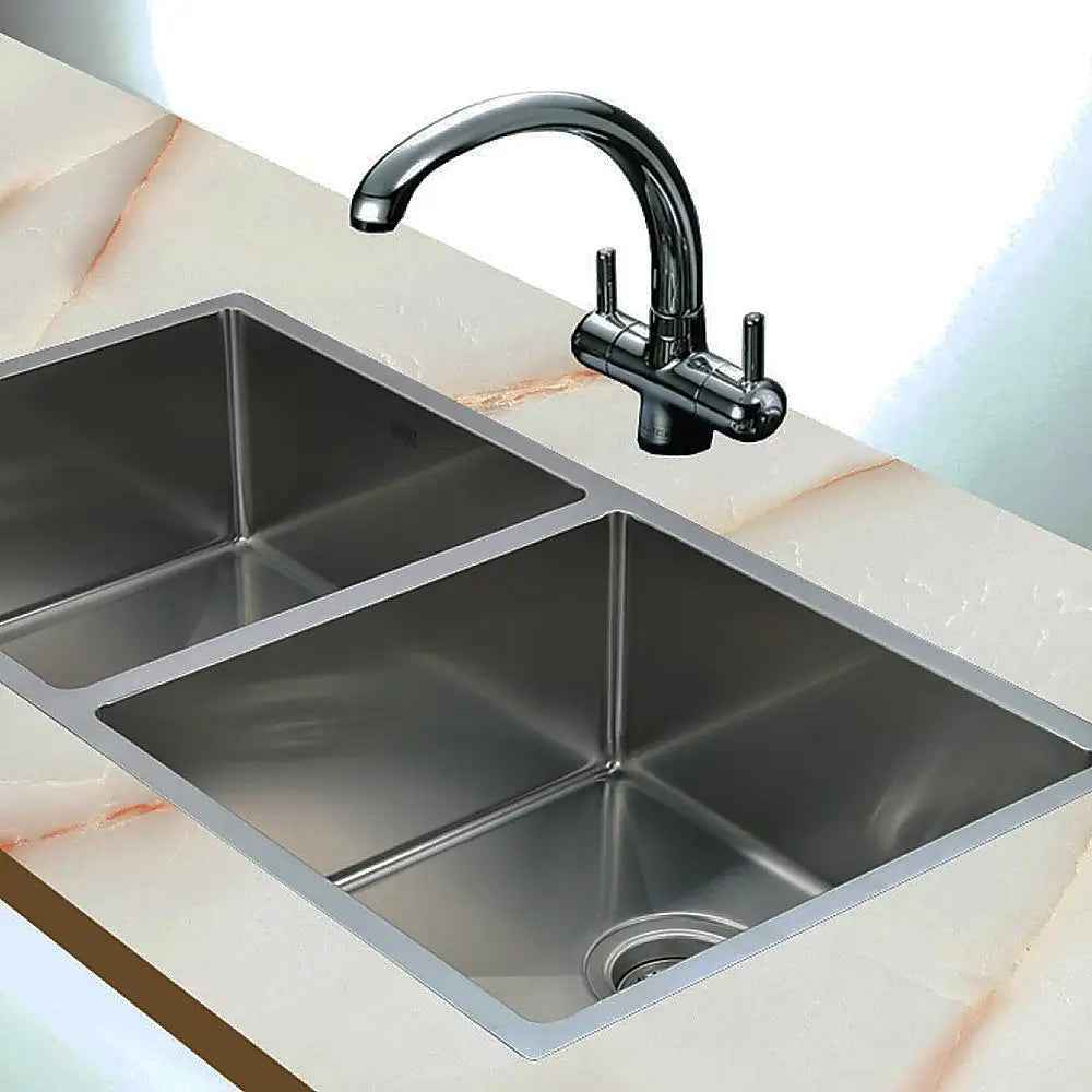 865x440mm Handmade Stainless Steel Undermount / Topmount Kitchen Sink with Waste - Furniture > Bathroom > Sinks