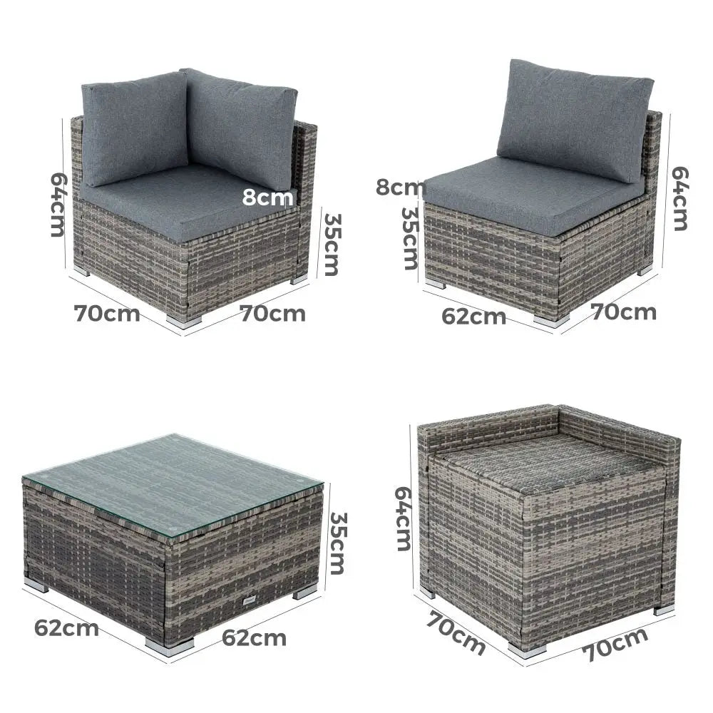 8PCS Outdoor Furniture Modular Lounge Sofa Lizard-Grey - Furniture > Outdoor