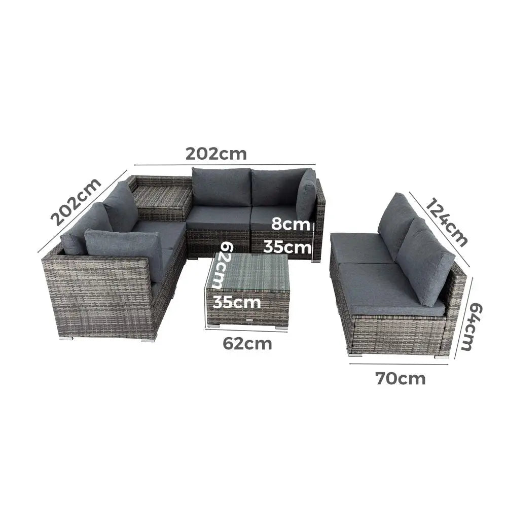 8PCS Outdoor Furniture Modular Lounge Sofa Lizard-Grey - Furniture > Outdoor