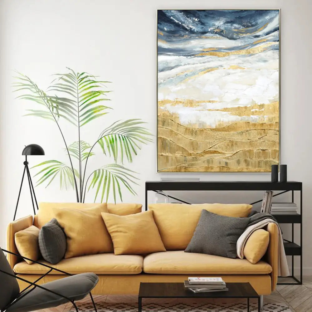 90X120cm Golden Horizon Champagne Framed Canvas Wall Art - Home & Garden > Wall Art