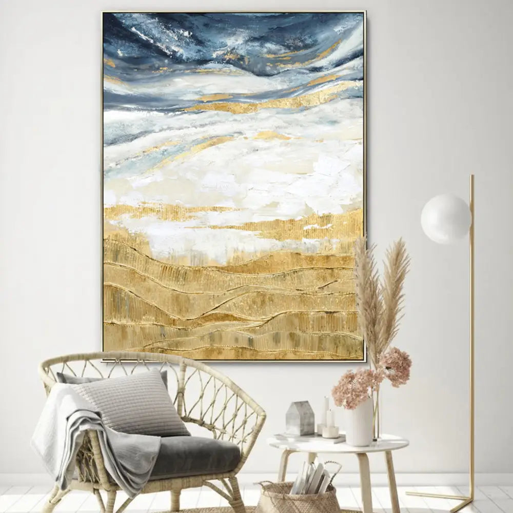 90X120cm Golden Horizon Champagne Framed Canvas Wall Art - Home & Garden > Wall Art