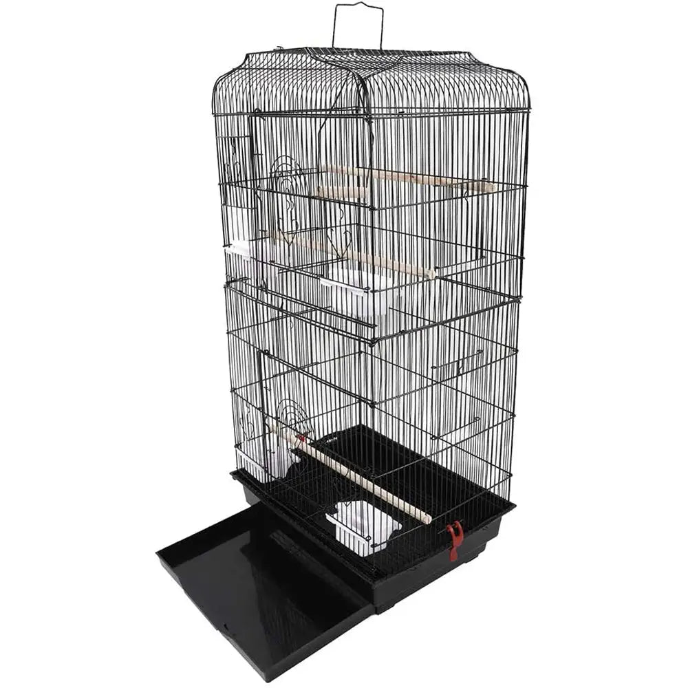 92cm Large Portable Wire Bird Cage Birdcage Parrot Cage Wooden Stand Pole Feeding Cup Black - Pet Care > Bird > Bird