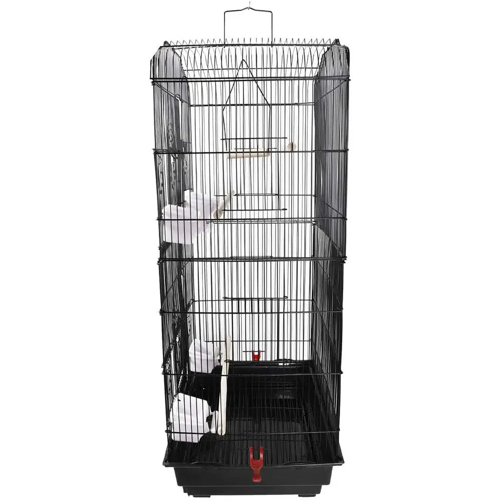 92cm Large Portable Wire Bird Cage Birdcage Parrot Cage Wooden Stand Pole Feeding Cup Black - Pet Care > Bird > Bird
