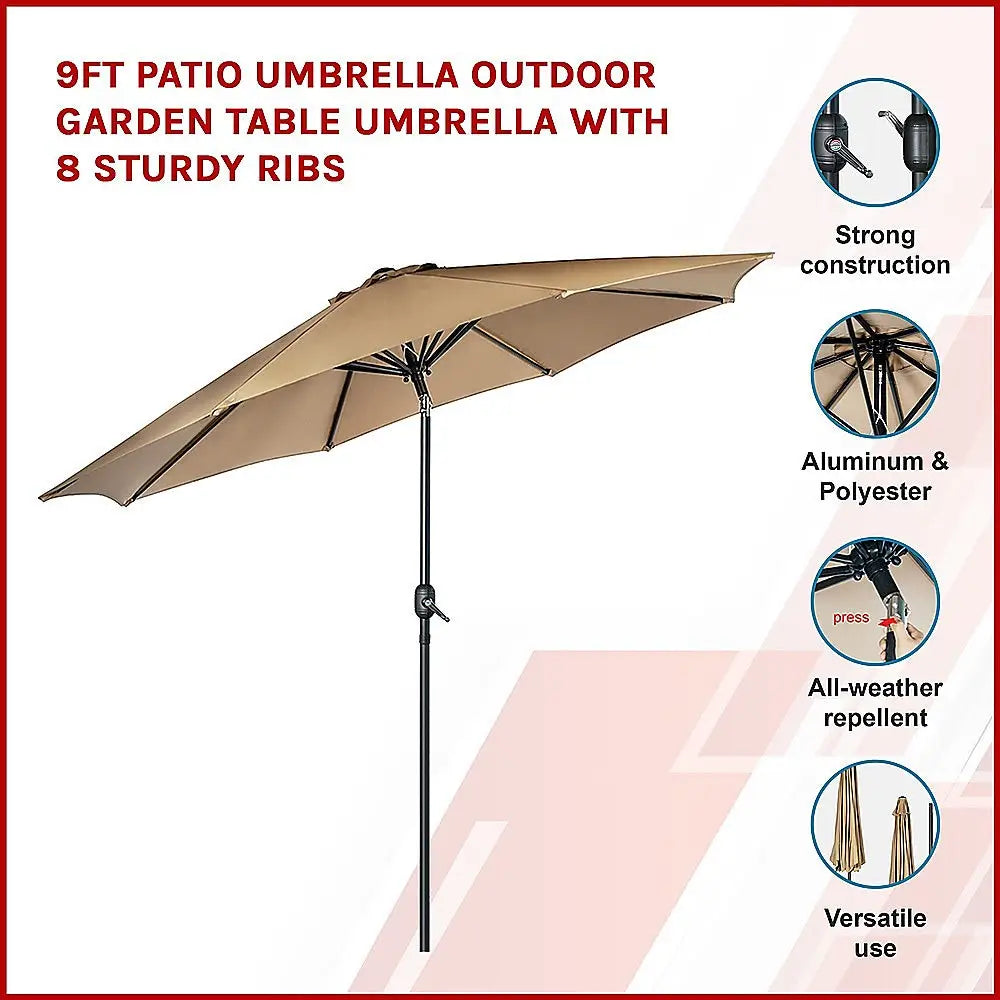 9FT Patio Umbrella Outdoor Garden Table Umbrella with 8 Sturdy Ribs - Home & Garden > Shading