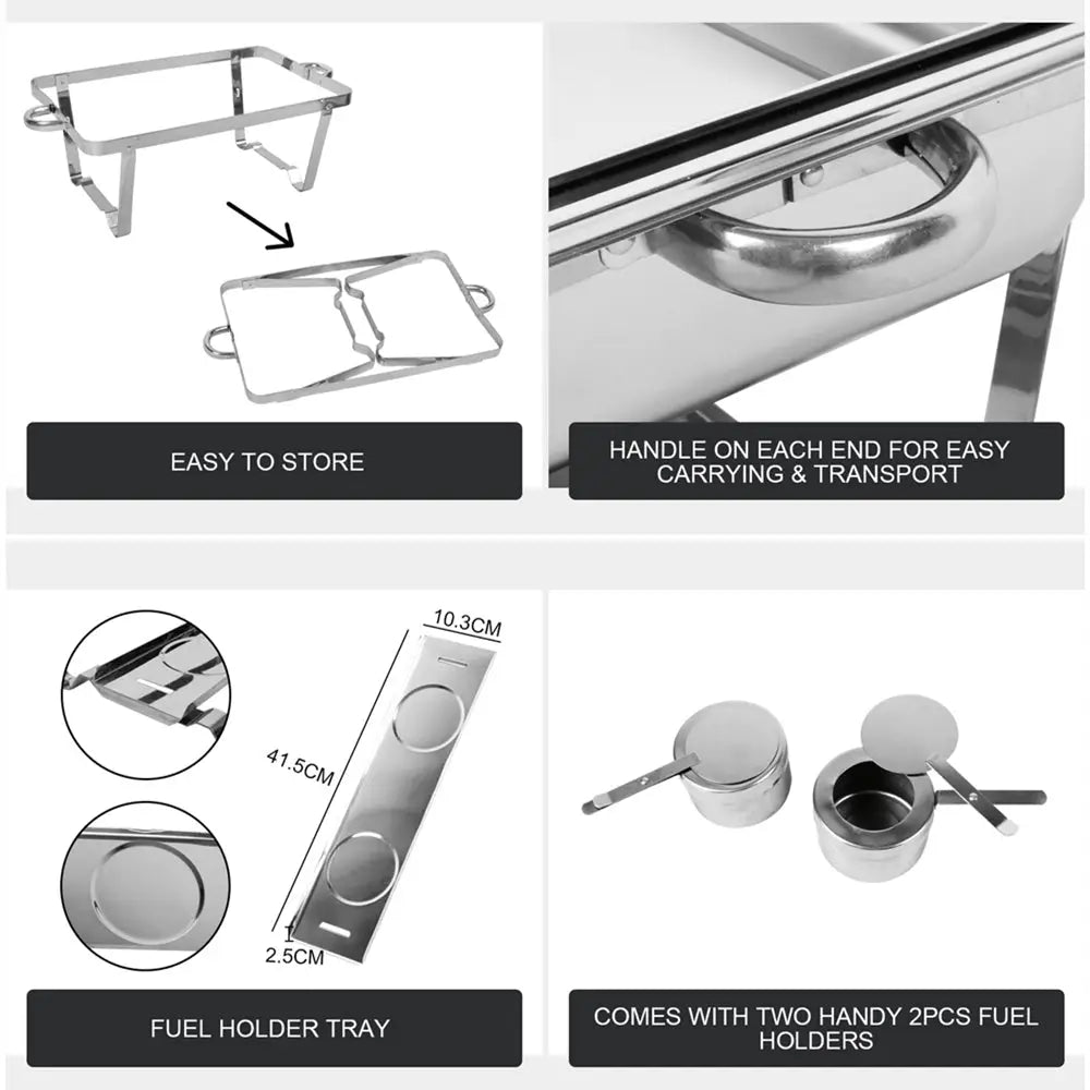 9L Chafing Dish Set Buffet Pan Bain Marie Bow Stainless Steel Food Warmer(2*4.5L) - Home & Garden > Kitchenware