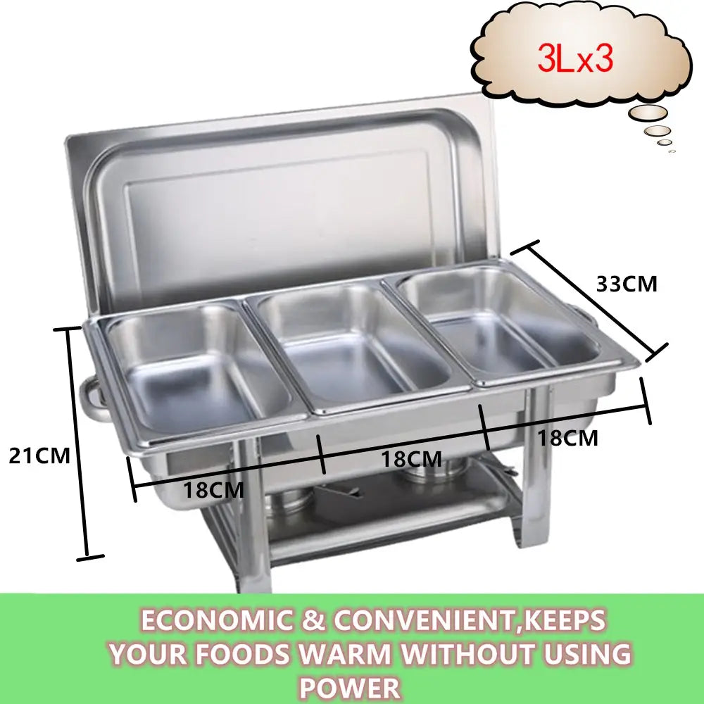 9L Chafing Dish Set Buffet Pan Bain Marie Bow Stainless Steel Food Warmer(3*3L) - Home & Garden > Kitchenware