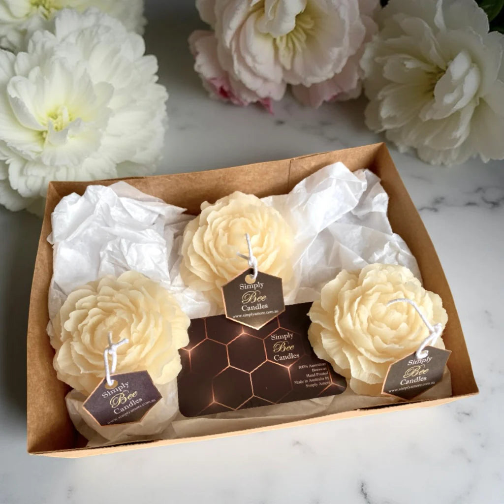 Wild Peony Beeswax Candle Gift Pack – Trio of Hand-Poured Decorative Candles