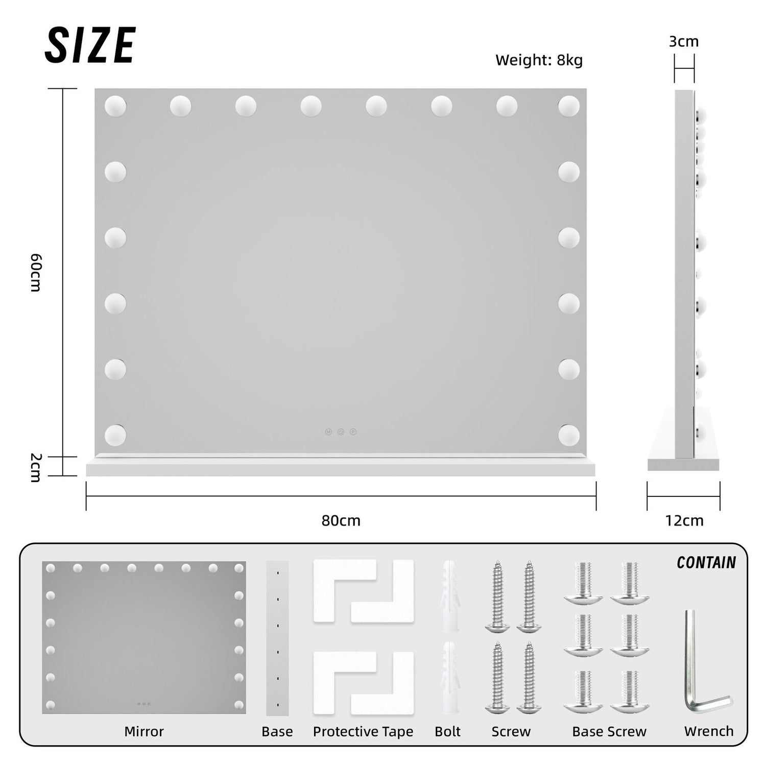 Beauty Mirror with 18 LED Bulbs, Colour Settings, White Frame, and USB A and C Ports