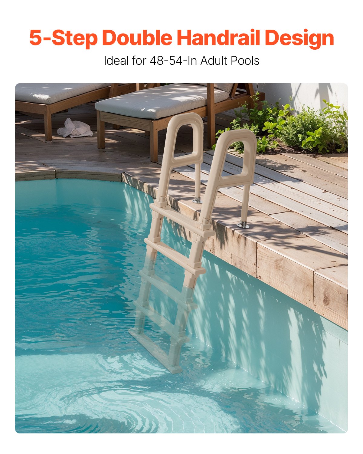 VEVOR 5-Step Inclined Robust Pool Ladder of 2 Handrails for 1219.2-1371.6mm Pool