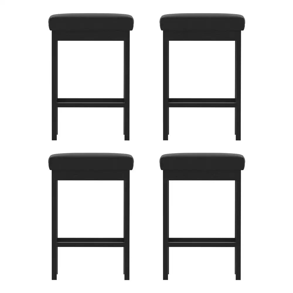 A Set of 4 Artiss Metal Bar Stools PU Seat Dining Counter Chairs - Furniture > Bar Stools & Chairs > Table & Bar Stools