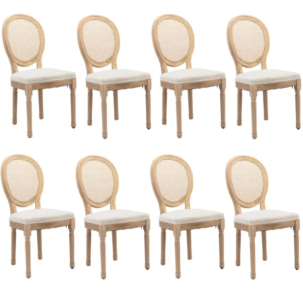 AADEN 8x Rattan Dining Chairs with Solid Wood Legs- Beige - Furniture > Outdoor > Outdoor Chairs