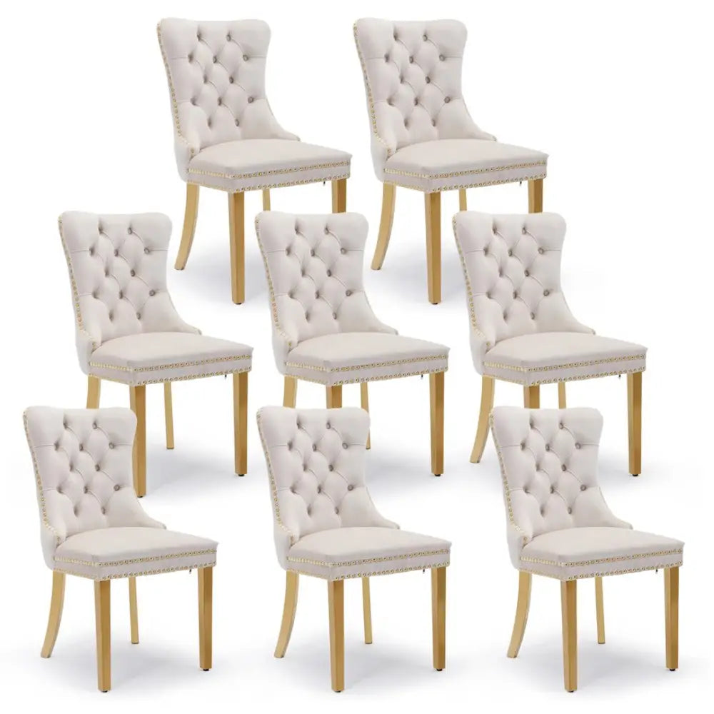 AADEN 8x Velvet Dining Chairs with Golden Metal Legs-Beige - Furniture > Dining > Dining Set