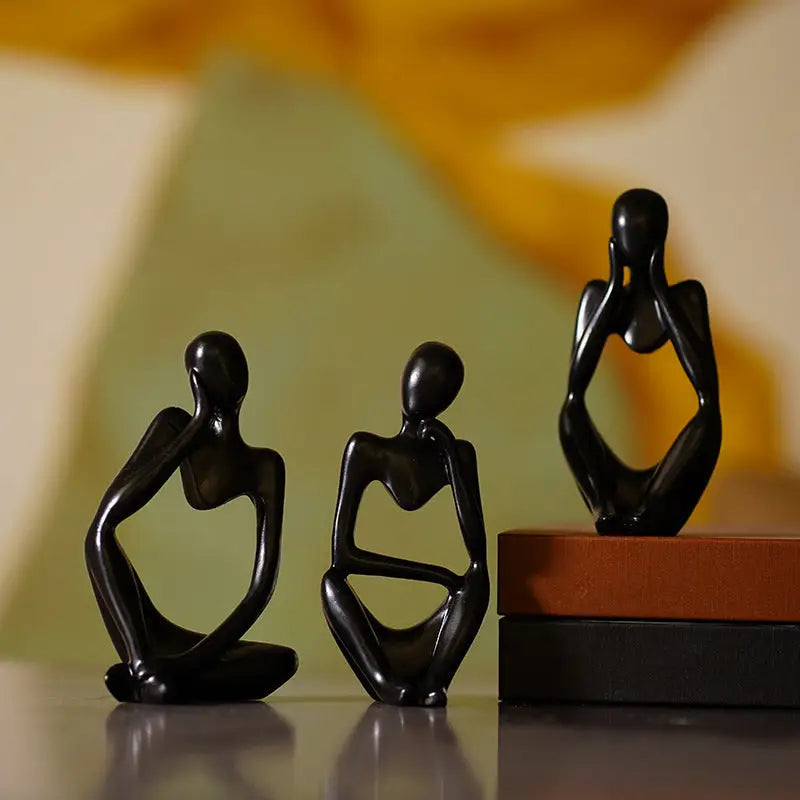 Abstract Thinker Sculpture Set - Black Resin Figurines Modern Art Home Decor Set of 3 - Home & Garden > Hobbies > Arts