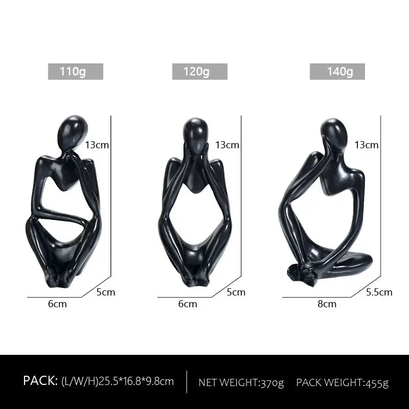 Abstract Thinker Sculpture Set - Black Resin Figurines Modern Art Home Decor Set of 3 - Home & Garden > Hobbies > Arts