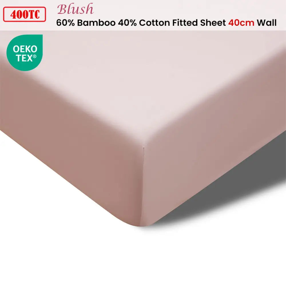 Accessorize 400TC Blush Bamboo Cotton Fitted Sheet 40cm Wall Double - Home & Garden > Bedding > Bed Sheets