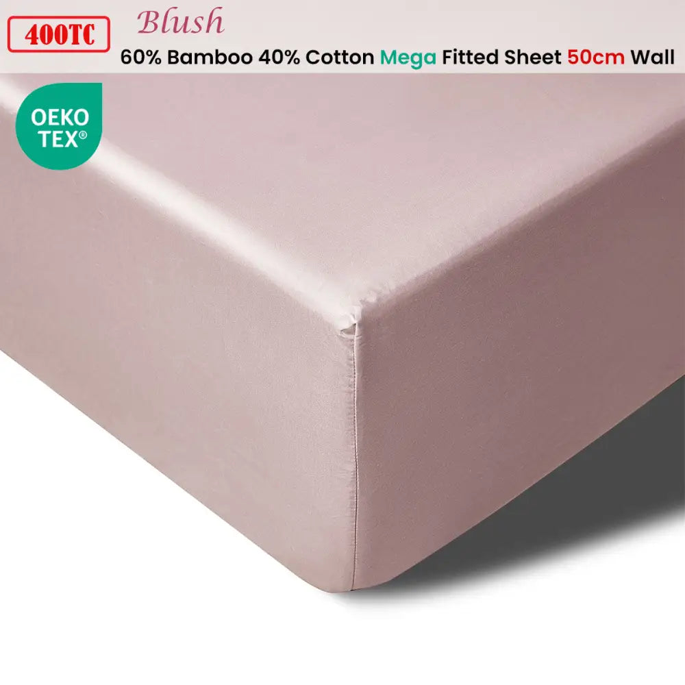 Accessorize 400TC Blush Bamboo Cotton Mega / Super Fitted Sheet 50cm Wall King - Home & Garden > Bedding > Bed Sheets