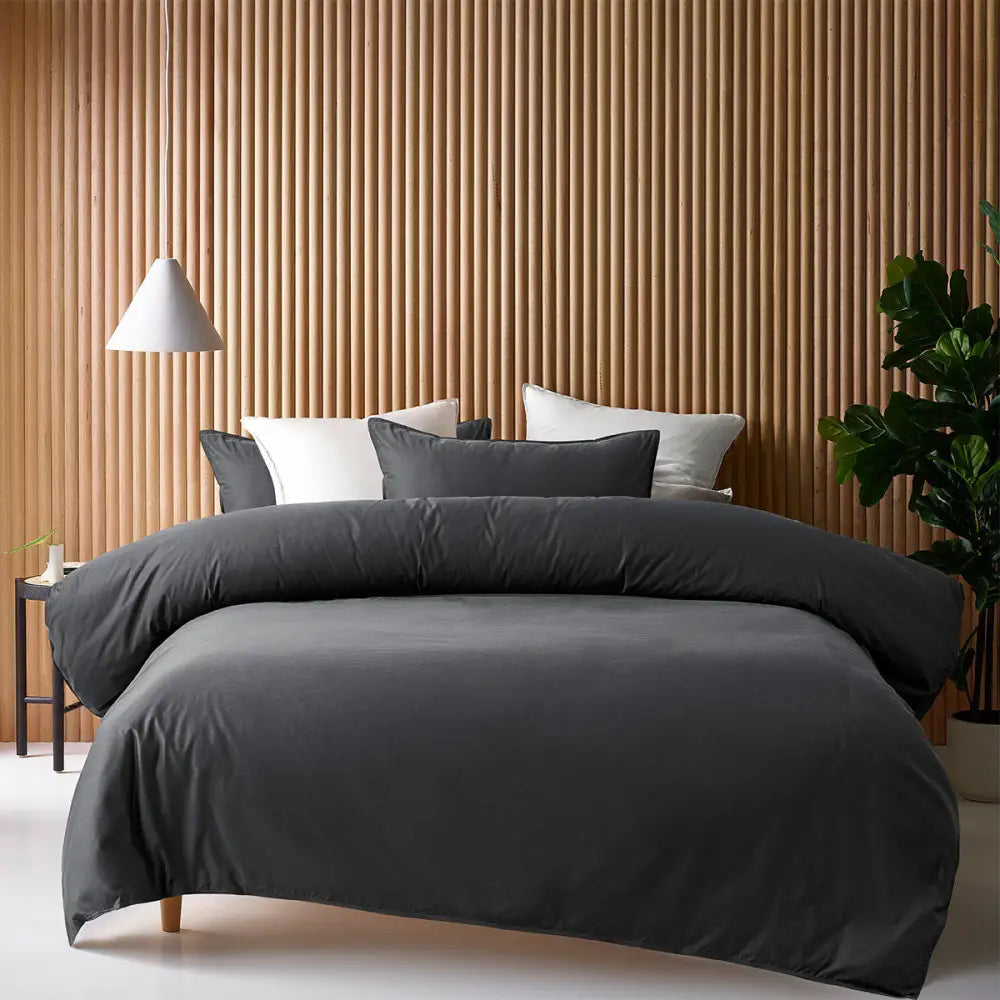 Accessorize Charcoal 400TC Charcoal Bamboo Cotton Double Stitched Quilt Cover Set Single - Home & Garden > Bedding >