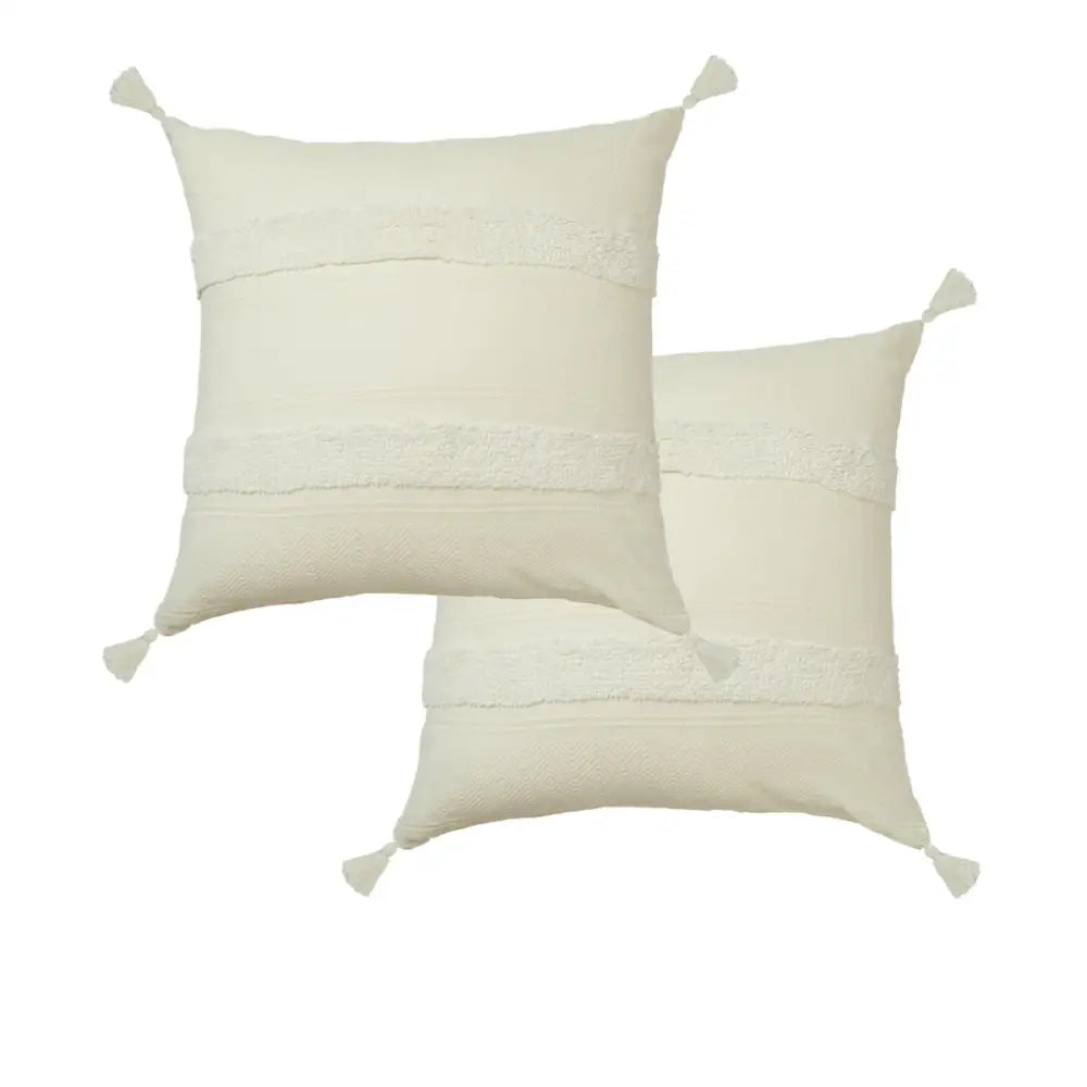 Accessorize Pair of Indra Cotton Tassel European Pillowcases - Off White - Home & Garden > Bedding > Pillowcases