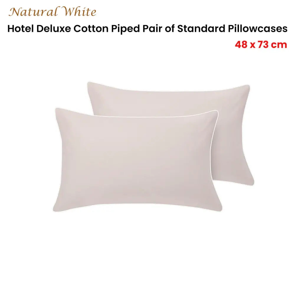 Accessorize Pair of White/Natural Piped Hotel Deluxe Cotton Standard Pillowcases - Home & Garden > Bedding > Bed Sheets