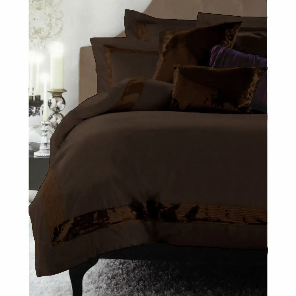Accessorize Sequins Chocolate Quilt Cover Set Queen - Home & Garden > Bedding > Duvet Covers