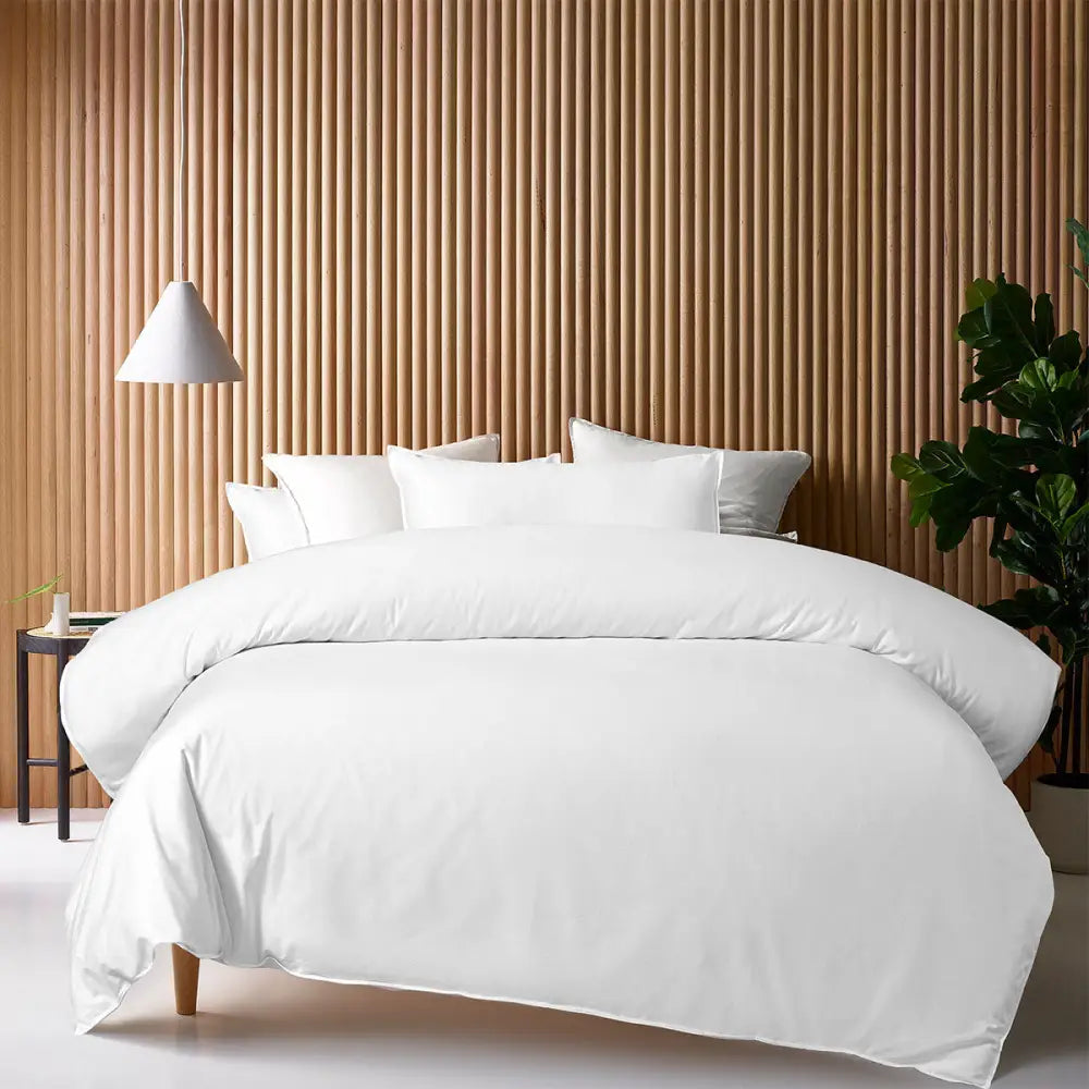 Accessorize White 400TC White Bamboo Cotton Double Stitched Quilt Cover Set Single - Home & Garden > Bedding > Bed