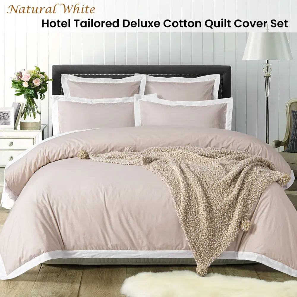 Accessorize White/Natural Tailored Hotel Deluxe Cotton Quilt Cover Set Super King - Home & Garden > Bedding > Bed Sheets