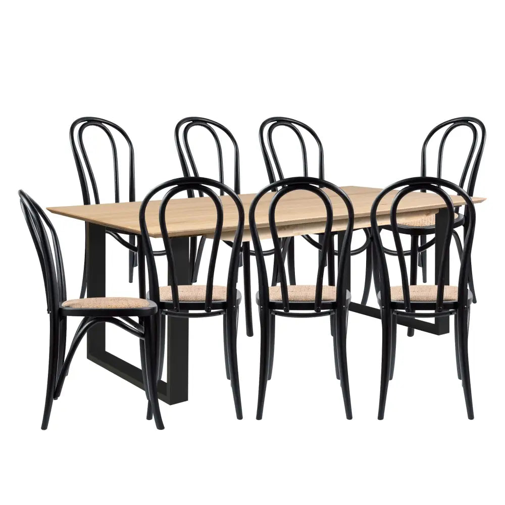 Aconite 9pc 210cm Dining Table Set 8 Arched Back Chair Solid Messmate Timber - Furniture > Dining