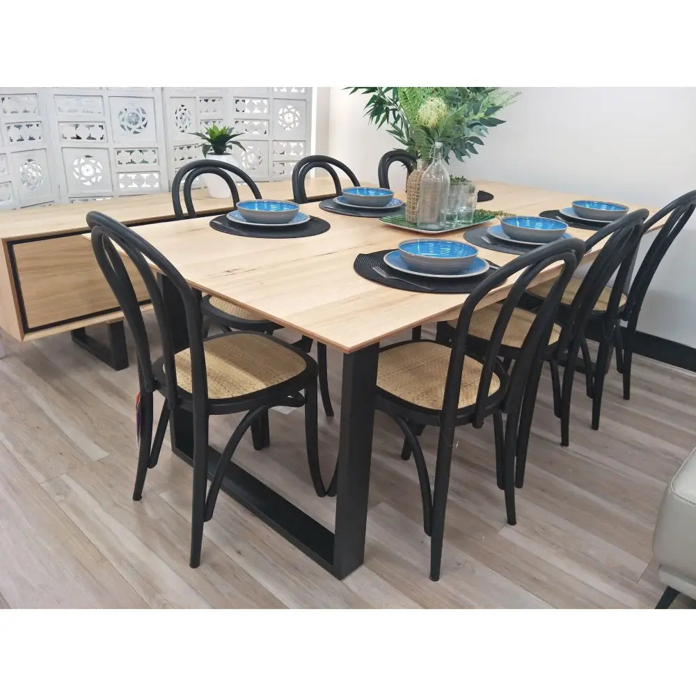 Aconite 9pc 210cm Dining Table Set 8 Arched Back Chair Solid Messmate Timber - Furniture > Dining
