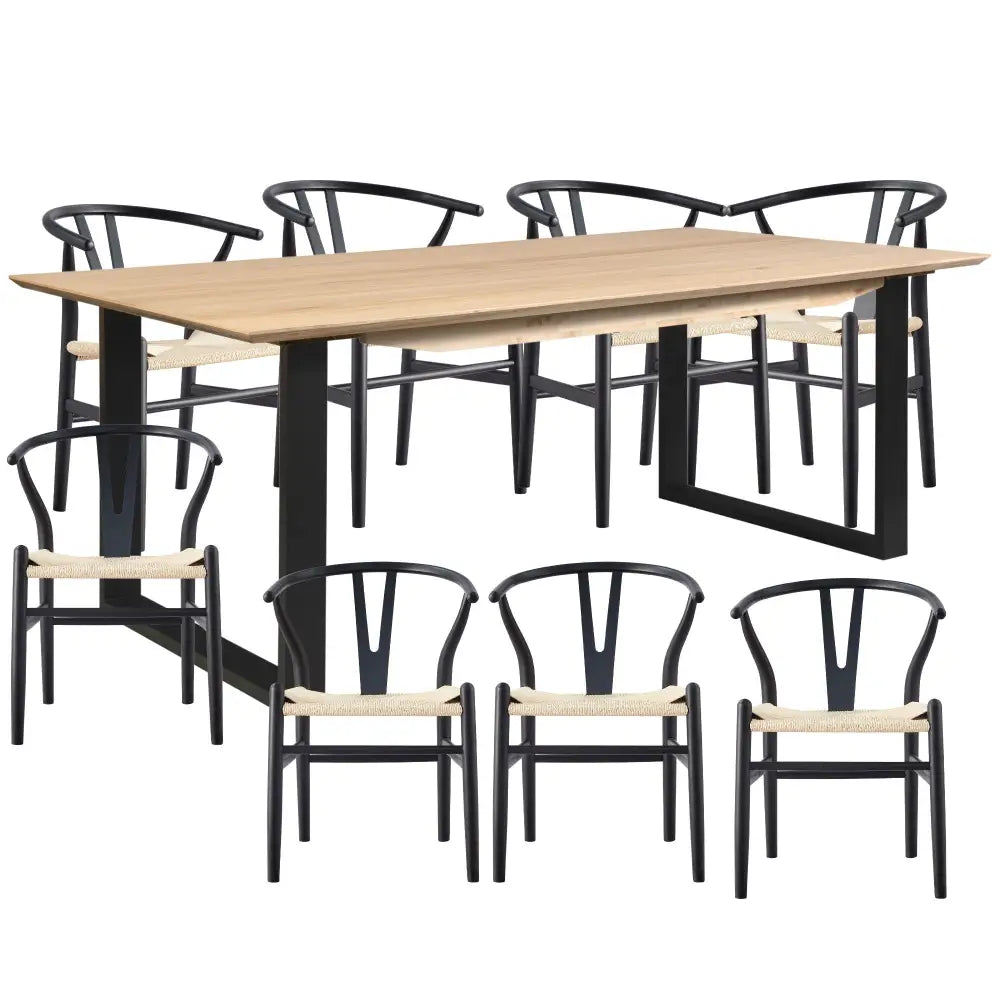 Aconite 9pc 210cm Dining Table Set 8 Wishbone Chair Solid Messmate Timber Wood - Furniture > Dining