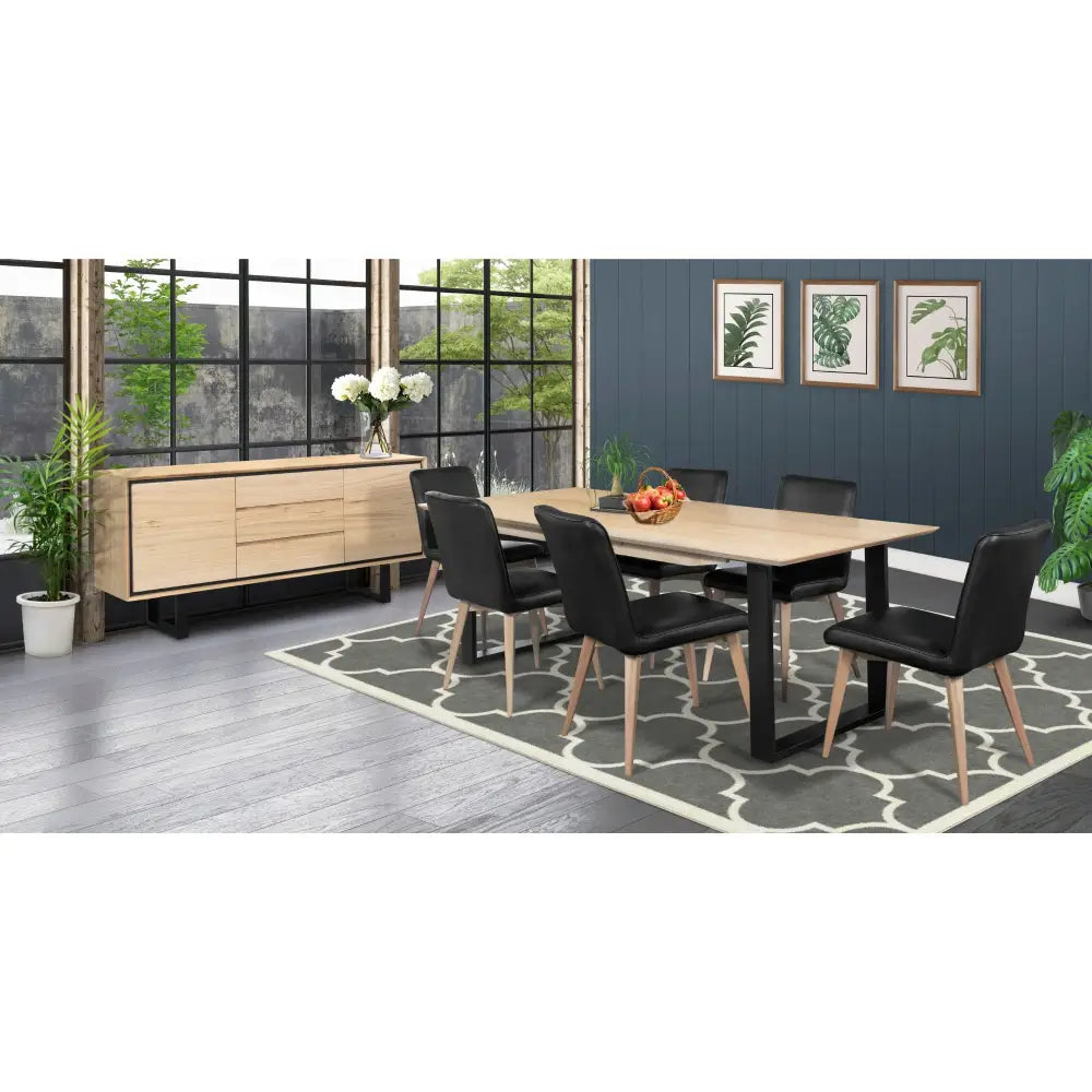 Aconite Buffet Table 180cm 2 Door 3 Drawer Solid Messmate Timber Wood - Natural - Furniture > Living Room