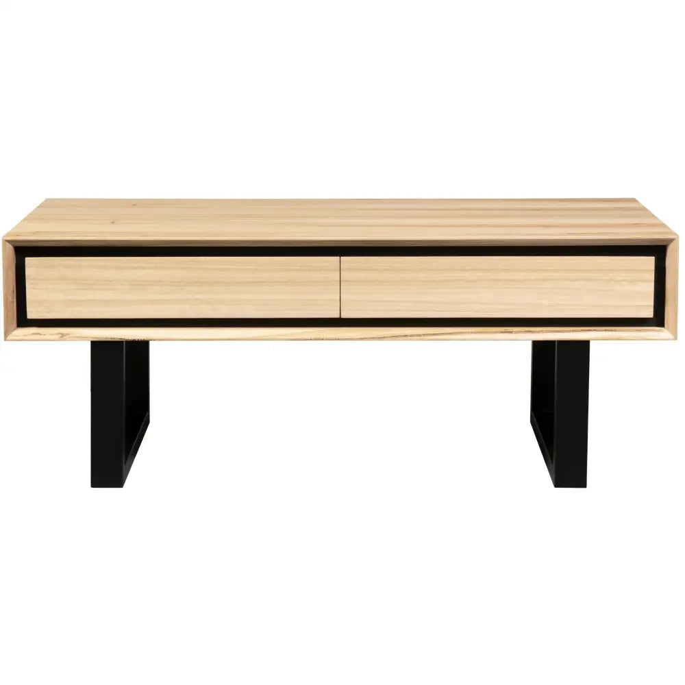 Aconite Coffee Table 120cm 2 Drawers Solid Messmate Timber Wood - Natural - Furniture > Living Room