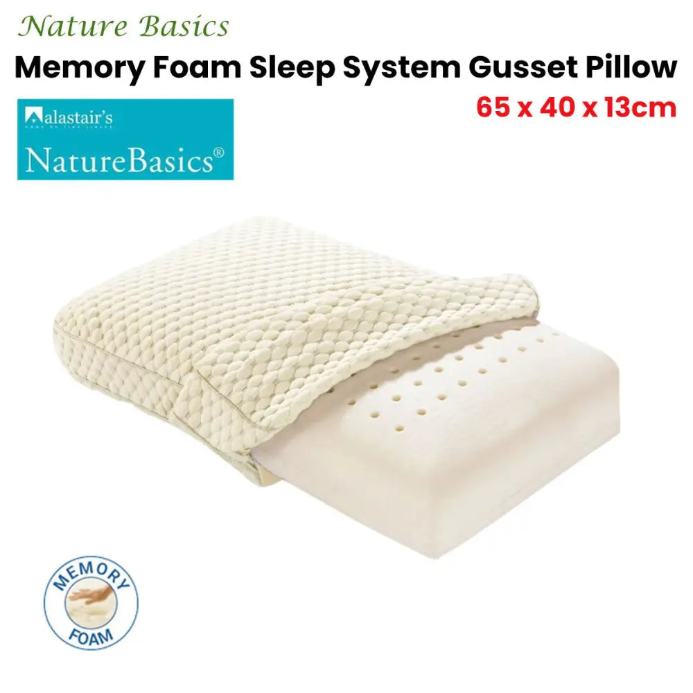 Alastairs Nature Basics Sleep System Memory Foam Gusset Pillow 65 x 40 x 13cm - Home & Garden > Bedding > Pillows
