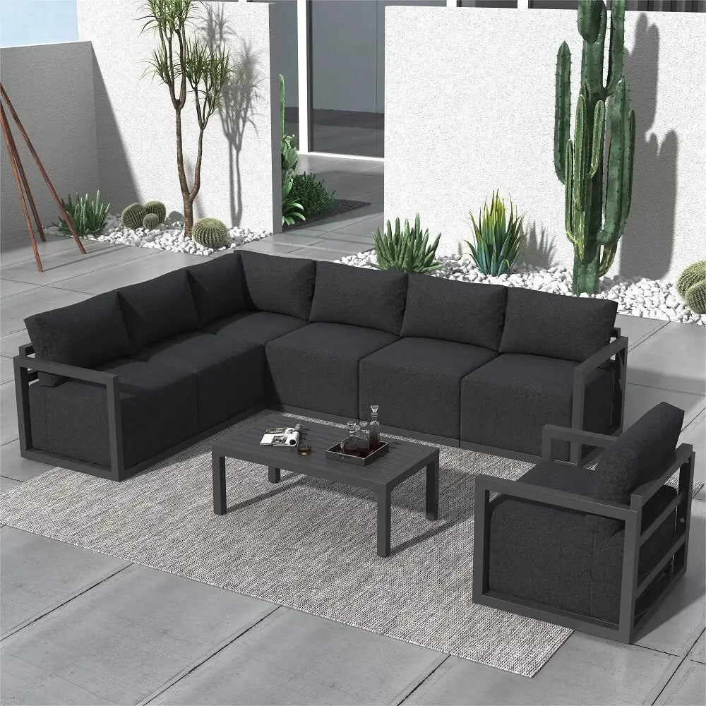 Alfresco 7-Seat Garden Lounge Set – Charcoal Grey - Furniture > Outdoor
