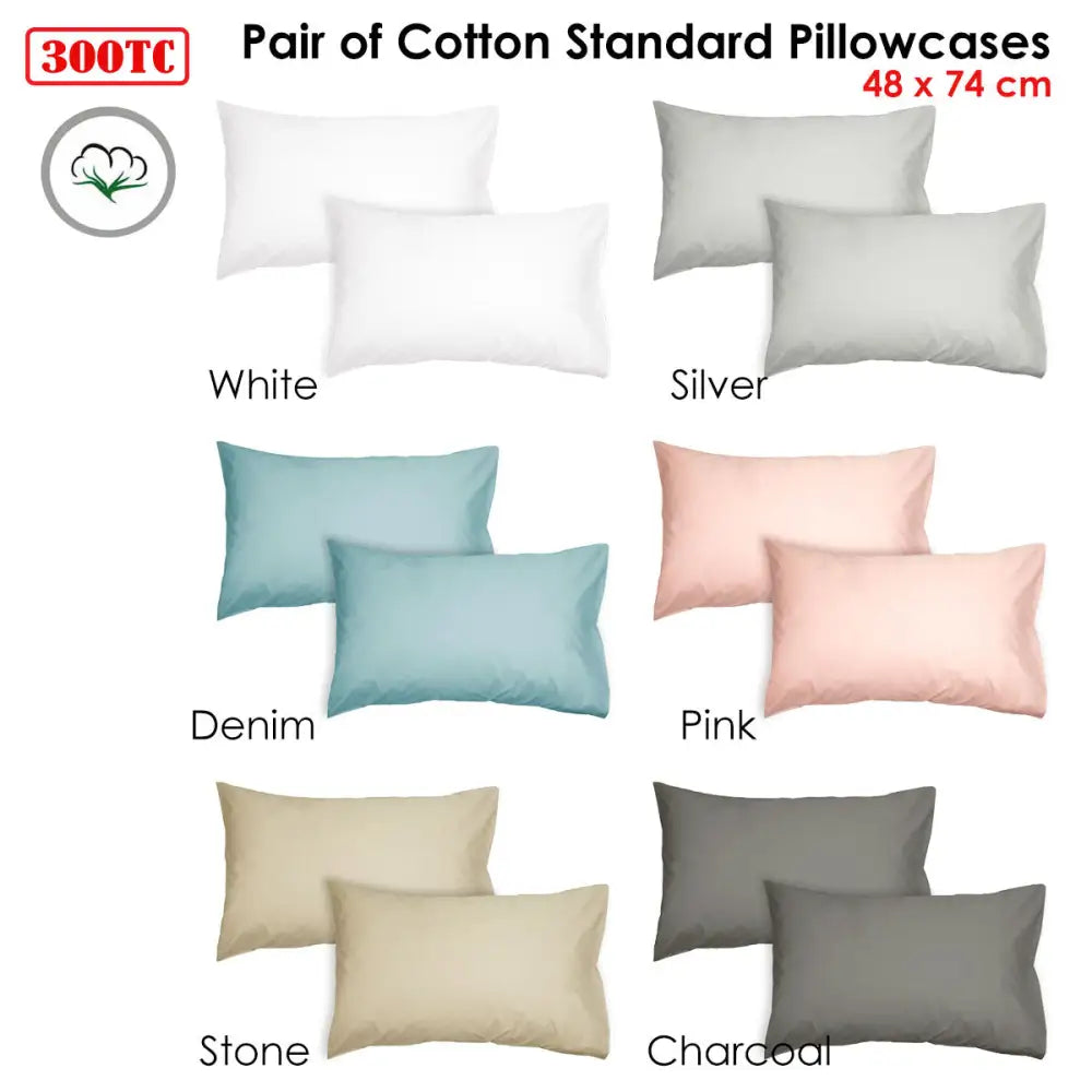 Algodon Pair of 300TC Cotton Standard Pillowcases Stone - Home & Garden > Bedding
