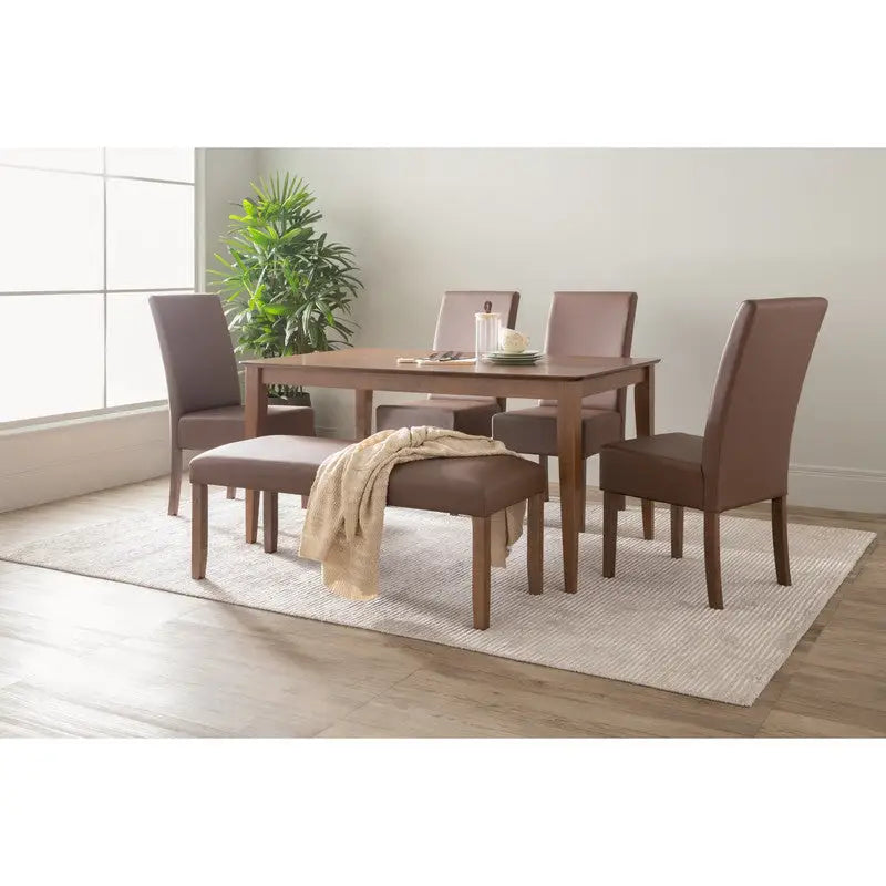 ALLEGRO Dining Table + 4x MESI Dining Chair + MESI Bench - 6 Piece Dining Set - Cocoa - Furniture > Dining > Dining Set