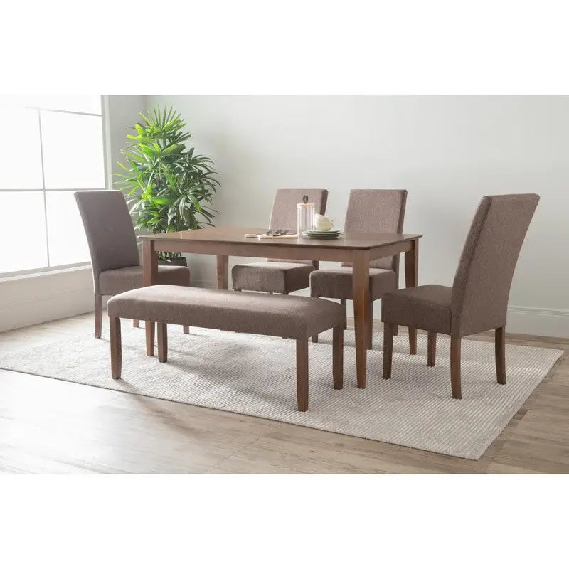 ALLEGRO Dining Table + 4x MESI Dining Chair + MESI Bench - 6 Piece Dining Set - Cocoa - Furniture > Dining > Dining Set