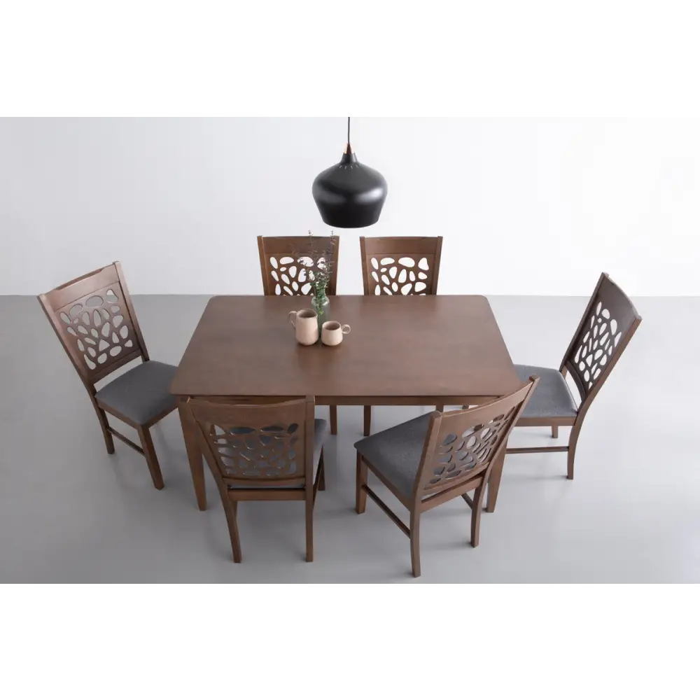 ALLEGRO Dining Table + 6x ASBEL Dining Chair - 7 Piece Dining Set - Cocoa - Furniture > Dining > Dining Set