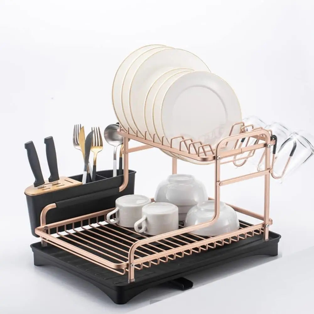 Aluminum Dish Drying Rack with Removable Cutlery Holder and Cup Holder - Home & Garden > Kitchenware